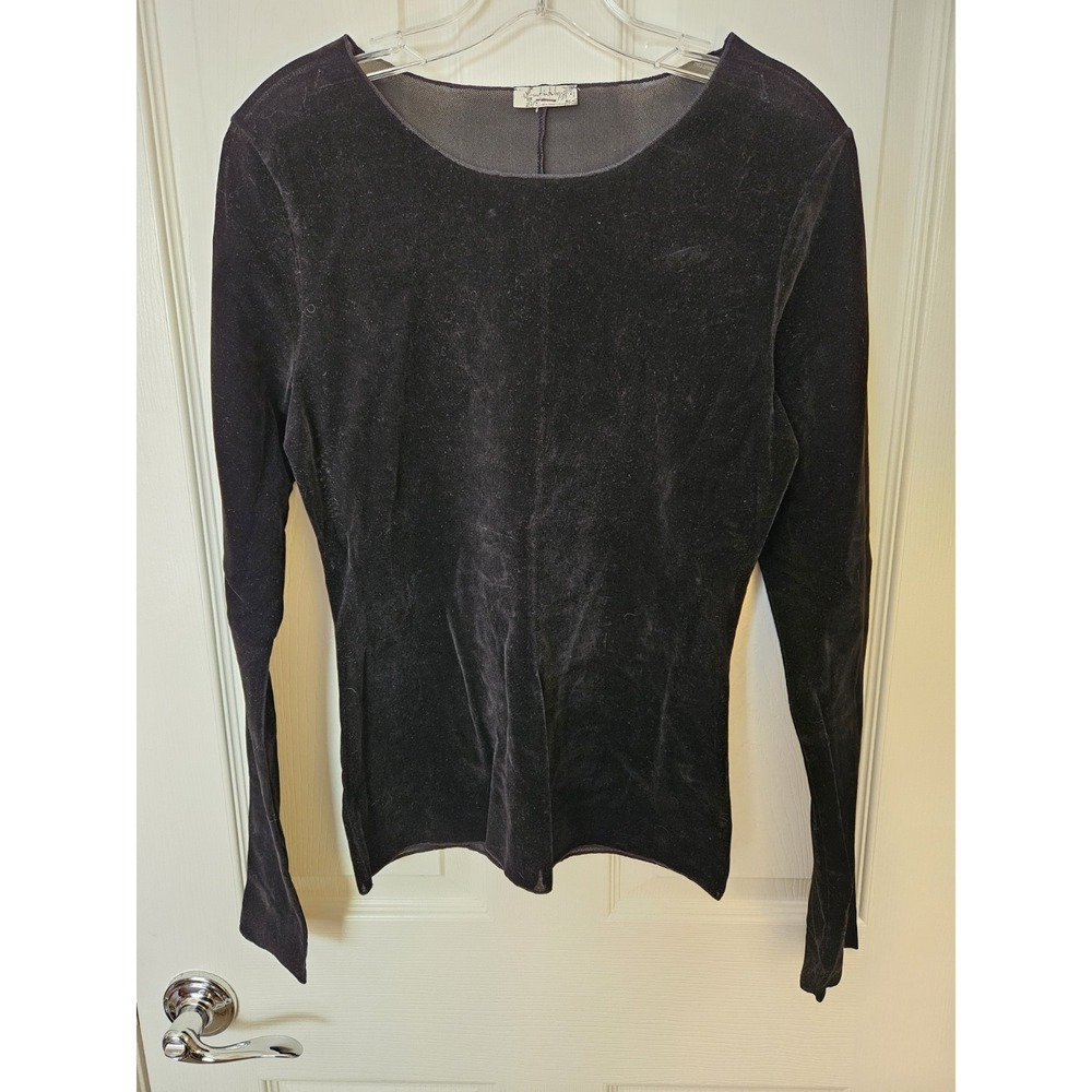 Free People Intimately Black Velvet LS Semi-Sheer Velour Mesh Construction, Sz M